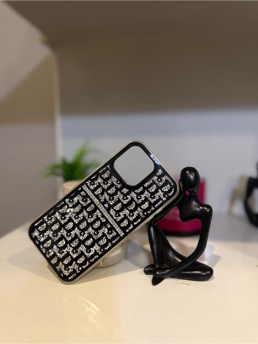 Crystal Embellished Black Phone Case for iPhone - Designer Style